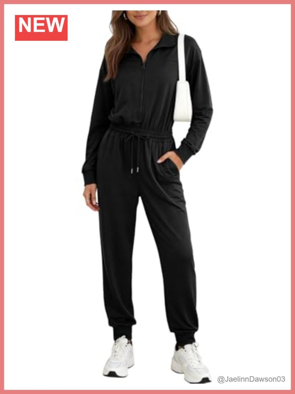 Womens Long Sleeve Jumpsuit Romper with Pockets Half Zip Drawstring